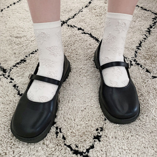 玫瑰少女短袜jk学生袜浪漫浮雕甜美舒适无骨缝头薄纯棉奶白色袜子