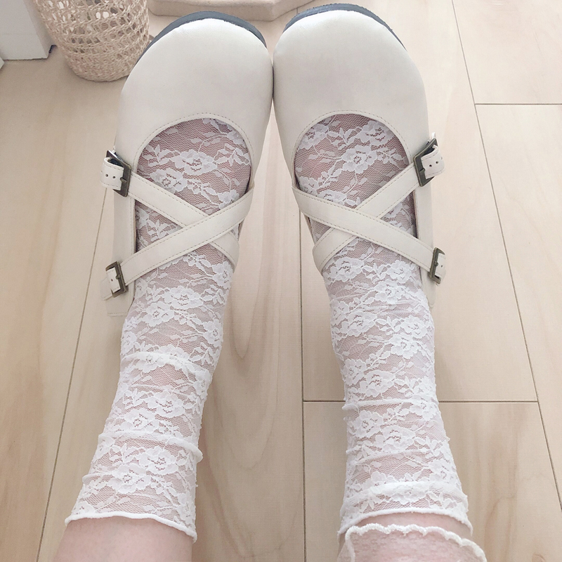 日系少女黑白蕾丝袜复古软妹短袜