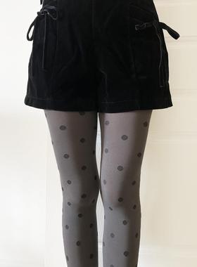 波点厚丝袜秋80d连裤袜doll古董娃娃黑色深灰色复古圆点袜子少女