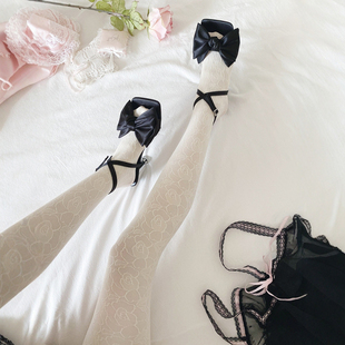 奶油厚丝袜绝美温柔梦幻立体玫瑰奶白色哑光新娘蕾丝连裤 袜女春秋