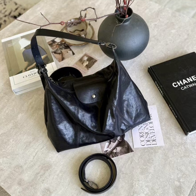 小众复古高级感女包头层植鞣牛皮通勤大容量质感单肩斜挎包hobo