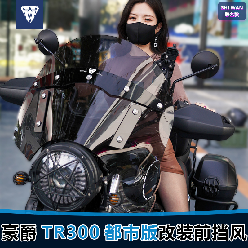 适用摩托车豪爵TR300都市版plus版前挡风玻璃印第安风格风挡配件