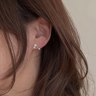 S925纯银耳钉空托 配6 时尚 银饰耳环托 7mm圆扁珠 款 DIY珍珠配件