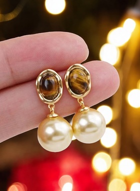 DIY珍珠配件 S925 纯银耳钉空托 轻奢银饰耳饰女 配9-13mm圆巴珠