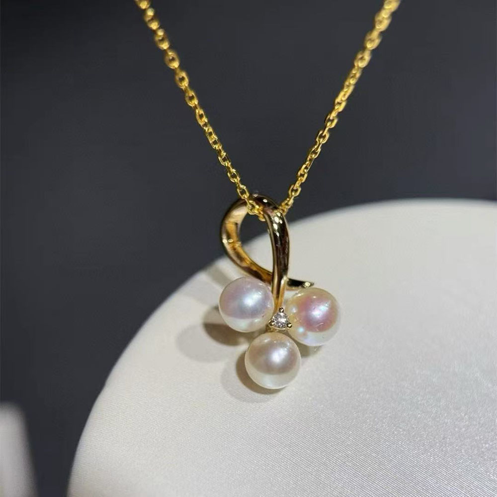 DIY珍珠配件 S925 纯银吊坠空托 多珠款金色银色项链坠 配6-7mm圆