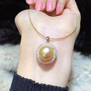 配13 玉石项链坠 14mm圆扁珠 S925纯银珍珠吊坠空托 DIY珍珠配件