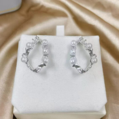 S925 纯银耳钉空托 金色银色多珠银饰耳环 DIY珍珠配件 配3 4mm圆