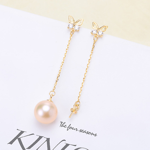 S925纯银珍珠耳钉空托 配7 时尚 耳坠托 11mm圆椭珠 款 DIY珍珠配件