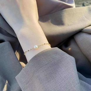 配7 DIY珍珠配件 玉石手镯托 好运款 10mm圆椭珠 S925纯银手链空托