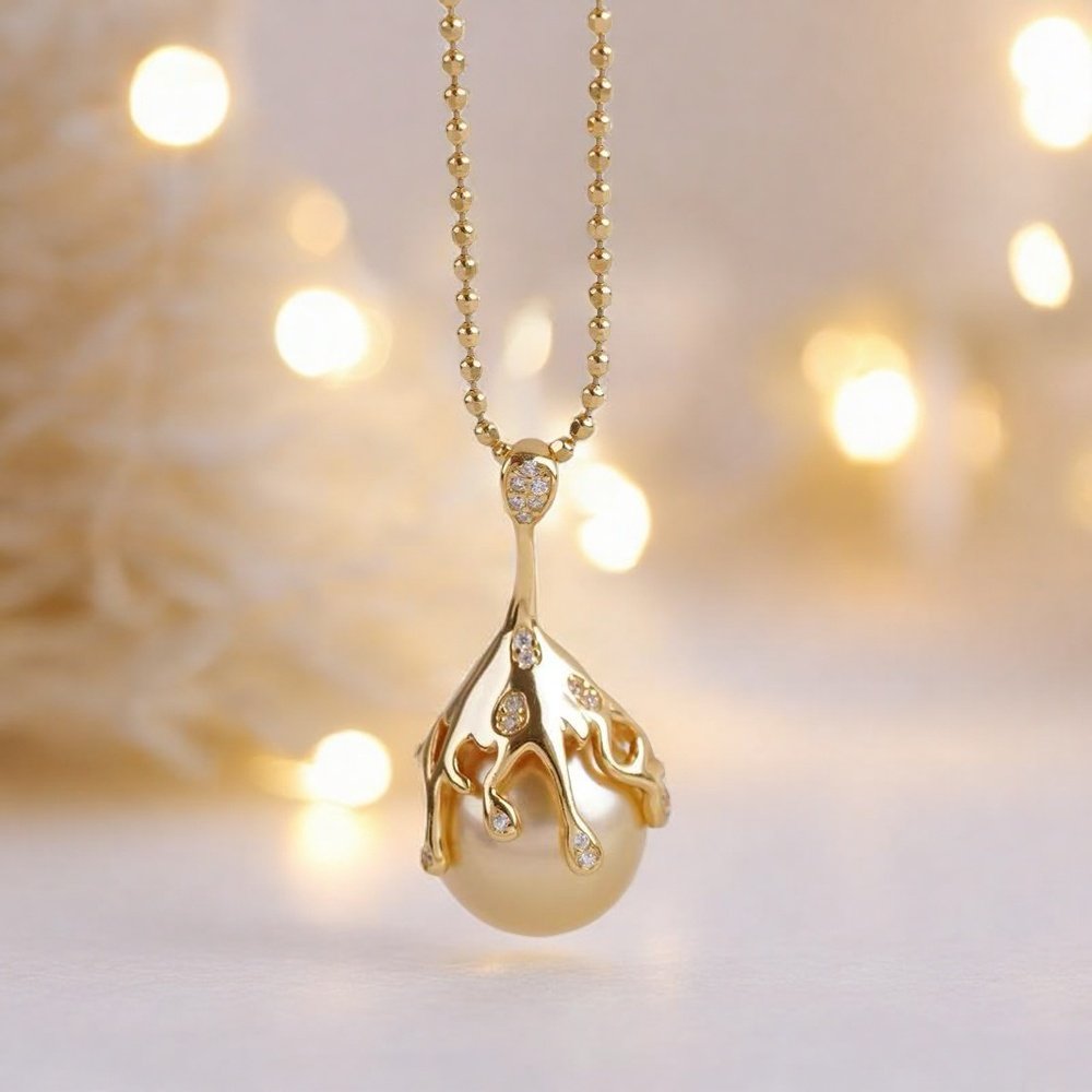 DIY珍珠配件 S925 纯银吊坠空托 遮瑕金色银色项链坠 11-13mm圆椭