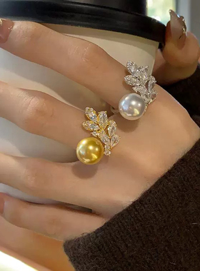 DIY珍珠配件 S925 纯银戒指空托 金色银色厚版银饰托 配10-13mm圆