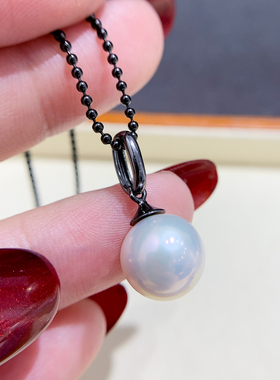 DIY珍珠配件 S925 纯银吊坠空托 时尚黑色项链坠 配9-15mm圆巴珠