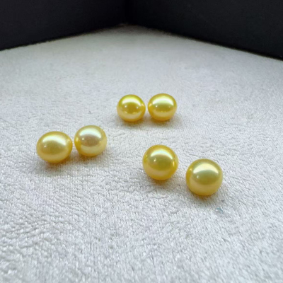 正品金色 淡水珍珠裸珠 颗粒珠扁圆6-8mm DIY手工珍珠5A强光无瑕