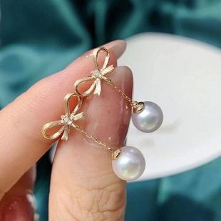 S925纯银耳钉空托 配7 时尚 银饰耳环托 10mm圆椭珠 款 DIY珍珠配件