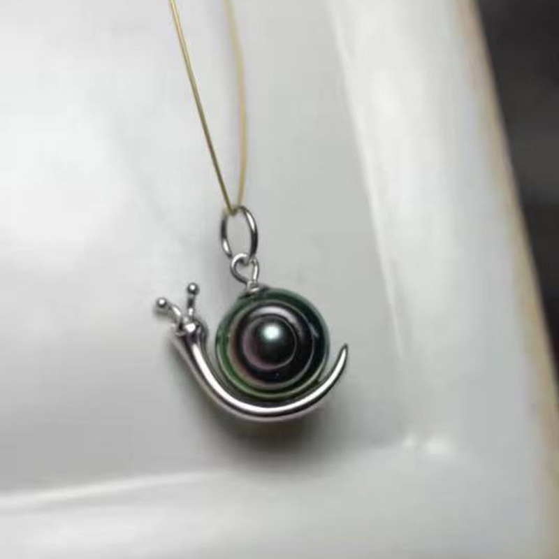 DIY珍珠小配件 S925纯银吊坠空托 蜗牛款银饰项链坠 配8-10mm圆珠