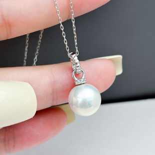 项链坠9 DIY珍珠配件 金色银色扣子款 纯银吊坠空托 13mm圆巴 S925