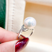 配10 DIY珍珠配件 13mm圆 时尚 金色银色银饰托 S925 纯银戒指空托