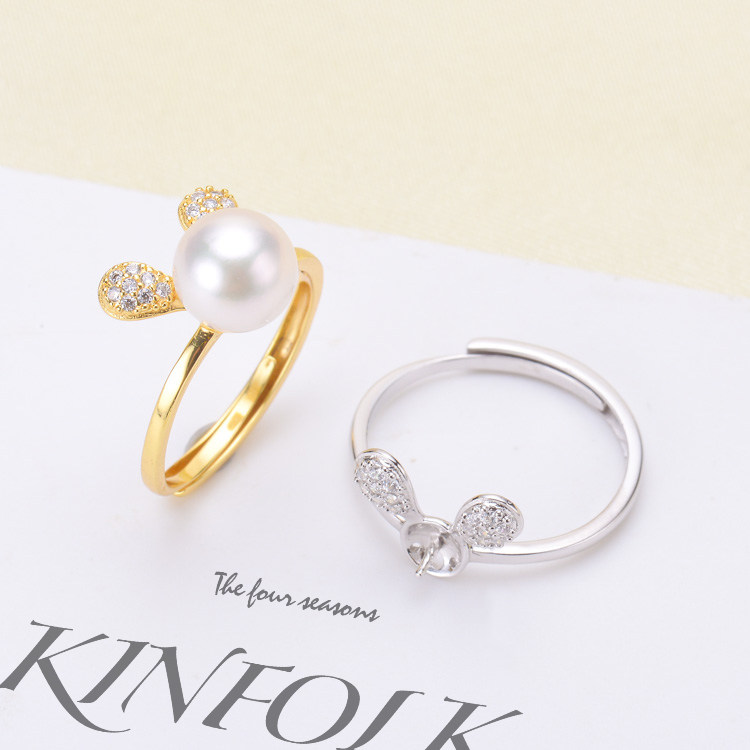 DIY珍珠配件 S925纯银珍珠戒指空托 兔子指环托女 配6-8mm圆扁珠,饰品/流行首饰/时尚饰品新,其他DIY饰品配件,淘宝优惠券,粉丝福利购,淘宝优惠卷