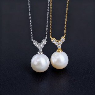 DIY珍珠配件 S925纯银套链空托 金色银色吊坠带银链 配9-13mm圆椭