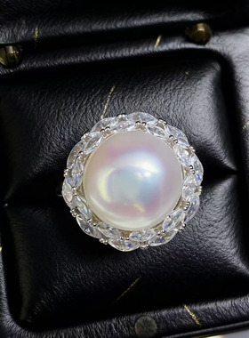 DIY珍珠配件 S925 纯银戒指空托 金色银色K金版银饰托配13-14mm圆