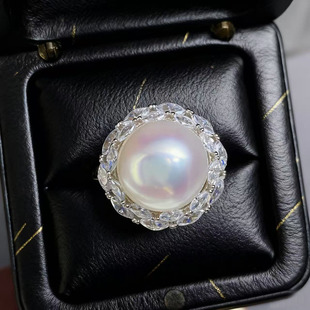 DIY珍珠配件 S925 纯银戒指空托 金色银色K金版银饰托配13-14mm圆