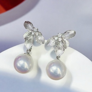 DIY珍珠配件 S925 纯银耳钉空托 金色银色银饰耳环 配9-15mm圆巴