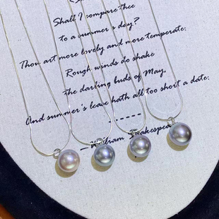 配9 金色银色吊坠带银链 15mm圆椭 S925纯银套链空托 DIY珍珠配件