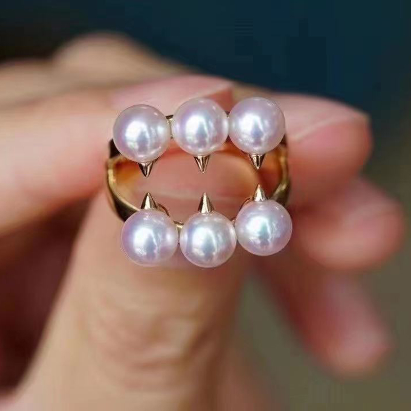 DIY珍珠小配件 S925纯银戒指空托 K金版指环银饰托女 配5-6mm圆珠