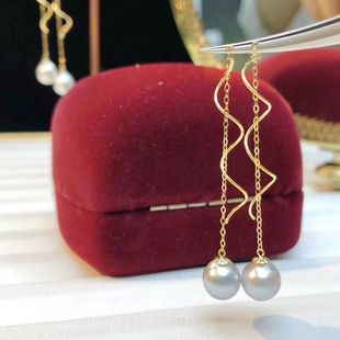 10mm正圆椭圆珍珠 配件空托S925纯银耳线搭配7 珍珠耳环 diy珍珠