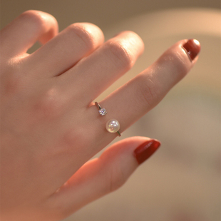 DIY珍珠配件 S925 纯银戒指空托 金色银色K金版银饰托 配5-8mm圆