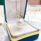 S925 纯银吊坠空托 金色银色项链坠 DIY珍珠配件 配9 13mm圆巴珠