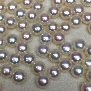 正品 白透粉镜面珍珠强光媲美日本akoya 馒头圆天然色珍珠裸珠散珠