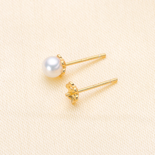 配5 DIY珍珠配件 款 珍珠玉石耳钉耳环空托时尚 6mm圆扁珠 S925银