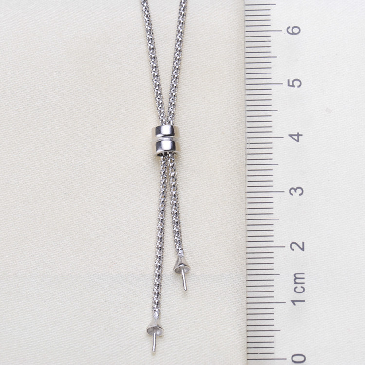 DIY配件 珍珠吊坠套链空托S925纯银 双珠款 吊坠带链子 配8-11mm