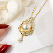 DIY珍珠配件 10mm圆珠 配8 S925纯银小吊坠空托 金色银色项链挂坠