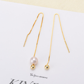 S925纯银耳钉空托 球钉款 银饰耳线托 DIY珍珠配件 配6 9mm圆椭珠