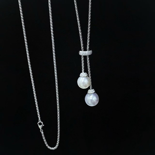 配9 金色银色吊坠带银链 13mm圆椭 S925纯银套链空托 DIY珍珠配件