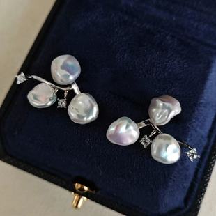 配6 DIY珍珠配件 金色银色耳环银饰女 纯银耳钉空托 9mm圆异 S925