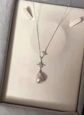 DIY珍珠配件 S925纯银套链空托 金色银色吊坠带银链配10-18mm圆巴