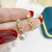 配7 DIY珍珠配件 9mm圆椭珠 款 银饰耳环托 S925纯银耳钉空托 时尚