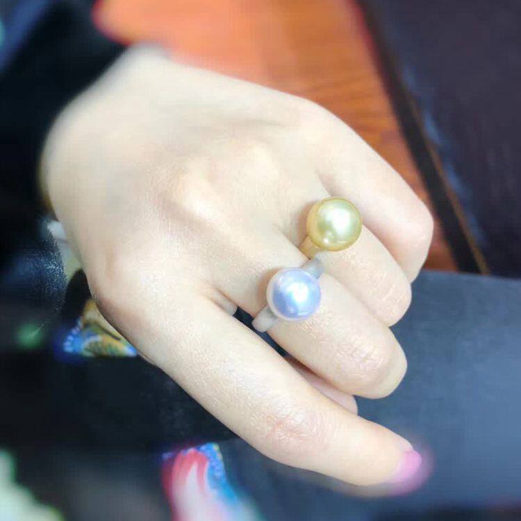 diy珍珠玉石拉丝银戒指