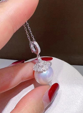 DIY珍珠配件 S925 纯银吊坠空托 金色银色项链坠 配10-13mm圆巴珠