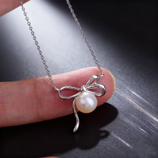 DIY珍珠配件 S925纯银套链空托 金色银色吊坠带银链 配7-9mm圆珠