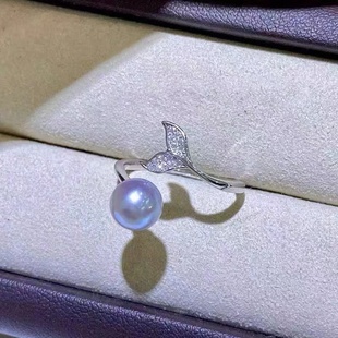 S925 配7 纯银戒指空托 金色银色银饰托 9mm圆扁 时尚 DIY珍珠配件