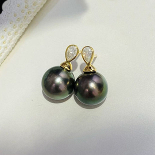 轻奢银饰金色银色耳环配9 纯银耳钉空托 12mm圆 S925 DIY珍珠配件