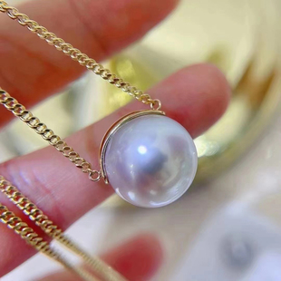DIY珍珠配件 S925纯银套链空托 金色银色吊坠带银链 配11-14mm圆