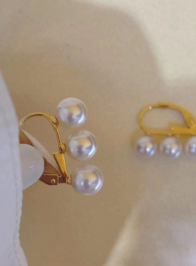 DIY珍珠配件 G18K黄金饰品珍珠耳钉空托 麦穗耳线女 配5-6mm圆珠