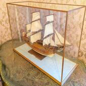上世纪古董西洋古船模型舰船实木手工船模别墅装 饰舰艇模型收藏
