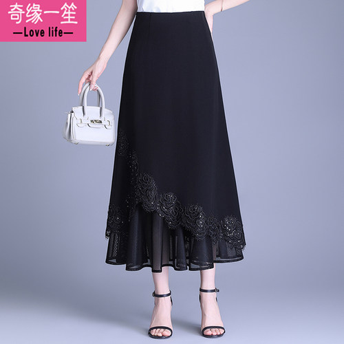黑色冰丝半身裙女夏薄款不规则裙