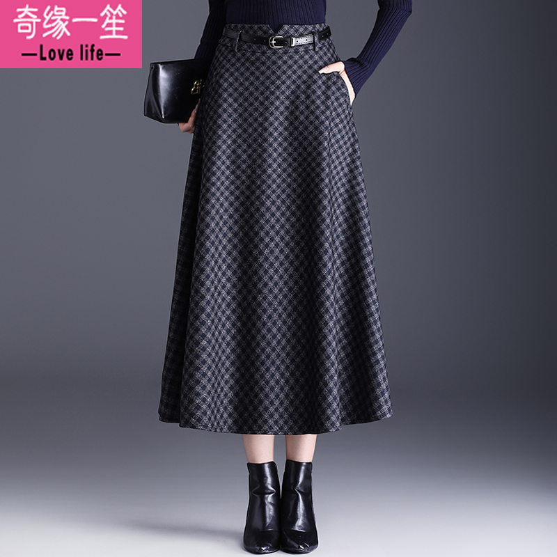 毛呢格子a字裙半身裙女秋冬2025